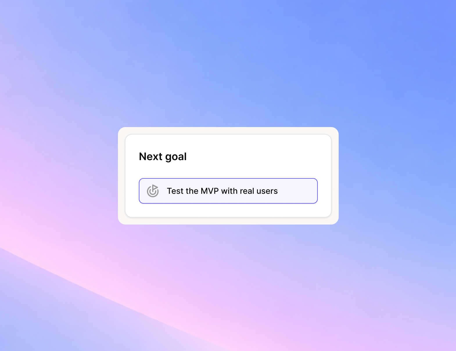 Kolibris interface showing startup stage and goal setting